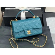 First-class Quality Chanel small tote bag Sheepskin & Gold-Tone Metal AS2431 blue JK3701xO55