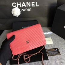 First-class Quality Chanel WOC Flap Shoulder Bag Peach Calfskin Leather A33814 Silver JK5620Sf41