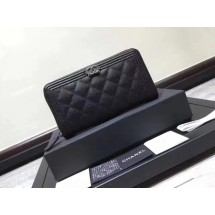 High Quality Boy Chanel Zip Around Wallet Black Cannage Pattern CHA5264 Silver JK1457pR54