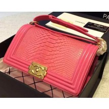 High Quality Chanel Boy Flap Shoulder Bag Rosy Python Leather A66095 Gold JK603BH97