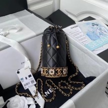 High Quality Chanel Drawstring Bag Lambskin & Gold Metal AP2257 black JK3088pR54