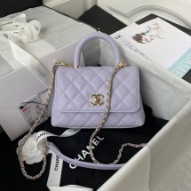 High Quality Chanel flap bag with top handle Grained Calfskin gold-Tone Metal AS2215 light purple JK2964BH97