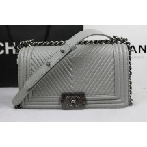 High Quality Imitation Boy Chanel Flap Shoulder Bag Herringbone Stitching A92493 Grey JK847wn47