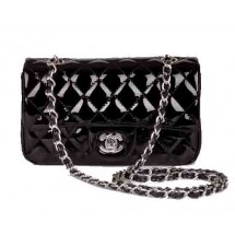 High Quality Imitation Chanel mini Classic Flap Bag Black Patent Leather 1117 Silver JK1062Vu82