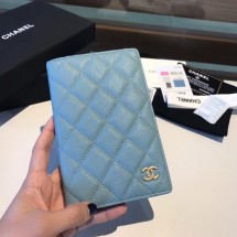 High Quality Replica Chanel Calfskin Leather & Gold-Tone Metal Wallet A80385 Light Sky Blue JK1230aR54