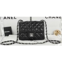 Hot Chanel Classic MINI Flap Bag Black Sheepskin Leather A1115 Silver JK771cT87