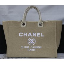 Hot Chanel Large Canvas Tote Shopping Bag A67002 Apricot JK505io40