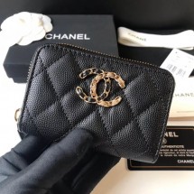 Imitation 1:1 CHANEL 19 Grained Calfskin & Gold-Tone Metal Wallet AP1842 black JK1169LT32