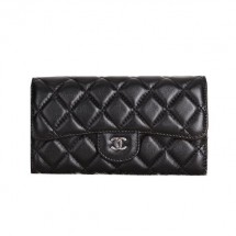 Imitation 1:1 Chanel Original sheepskin Long Tri-Fold Wallet A00333 Black JK1534LT32