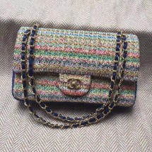 Imitation AAA CHANEL Tweed Braided Calfskin & Gold-Tone Metal 1112 Multicolor&Blue JK2685kf15