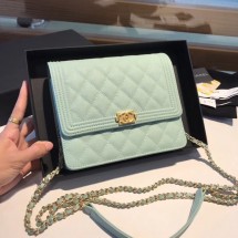 Imitation Boy chanel clutch with chain A84433 light green JK4853VO34