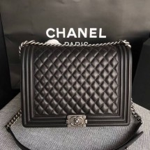 Imitation Boy Chanel Flap Shoulder Bag Black Original Sheepskin Leather A67087 Silver JK5439Dl40