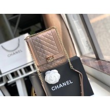 Imitation Boy chanel handbag Grained Calfskin & Gold-Tone Metal AS0130 brown JK4696ye39