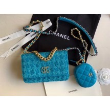 Imitation CHANEL 19 Flap Bag WOC 33817 blue JK4009Oz49