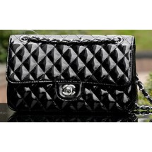 Imitation Chanel 2.55 Series Flap Bag Black Patent Leather A1112 Silver JK711QN34