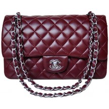 Imitation Chanel 2.55 Series Flap Bag Burgundy Patent Leather A1112 Silver JK709uq94