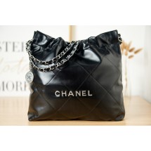 Imitation CHANEL 22 HANDBAG Calfskin & Silver-Tone Metal AS3261 Black JK2305Ug88