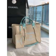 Imitation Chanel Canvas Tote Shopping Bag B66941 Beige&sky blue JK2283sJ18