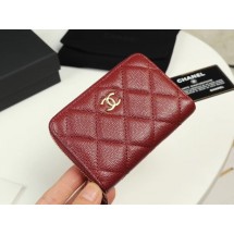 Imitation Chanel classic card holder Grained Calfskin & Gold-Tone Metal A69271 Burgundy JK1311SU34