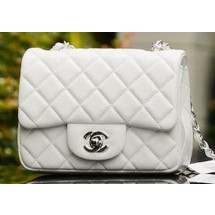 Imitation Chanel Classic MINI Flap Bag White Sheepskin A37585 Silver JK731Nj42