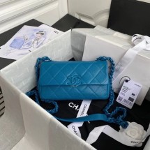 Imitation Chanel flap bag Grained Calfskin & Lacquered Metal AS2302 blue JK3635Xr29