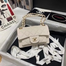 Imitation Chanel Flap Shoulder Bag Grained Calfskin AS9960 white JK3076SU87