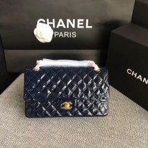 Imitation Chanel Flap Shoulder Bags Dark Blue Original Patent Leather CF1112 Gold JK5862SU34