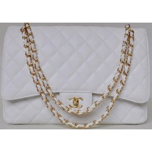 Imitation Cheap Chanel Maxi Quilted Classic Flap Bag White Cannage Patterns A58601 Gold JK694fV17