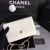 Imitation Cheap Chanel WOC Flap Shoulder Bag Offwhite Calfskin Leather A33814 Gold JK5610fV17