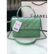 Imitation High Quality Chanel original lambskin top handle flap bag AS92236 light green&silver-Tone Metal JK3095HH94