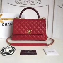 Knockoff AAAAA Chanel Classic Deep red Top Handle Bag Original Caviar Leather A92215 red JK5226Jc39