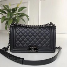 Knockoff Best Chanel Leboy Original Calfskin leather Shoulder Bag A67086 black & gun-Tone Metal JK4778sm35