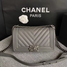 Knockoff Boy Chanel Flap Bag Original Chevron Leather A67086V Grey JK5459yN38