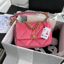 Knockoff Chanel 19 flap bag velvet AS1160 pink JK3835JF45