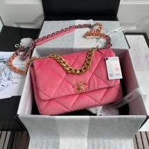 Knockoff Chanel 19 flap bag velvet AS1161 pink JK3840cS18