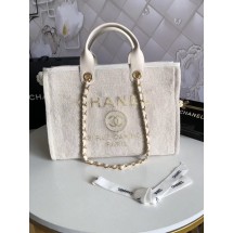 Knockoff Chanel Canvas Shoulder Shopping Bag 66941 white JK4200JF45