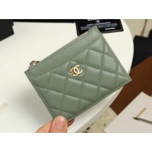 Knockoff Chanel classic card holder Grained Calfskin & Gold-Tone Metal A84105 green JK1315eF76