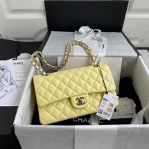 Knockoff chanel classic handbag Lambskin & silver Metal A01112 yellow JK3105JF45