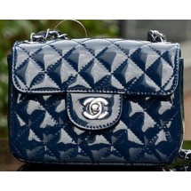 Knockoff Chanel Classic MINI Flap Bag Royal Patent Leather A1115 Silver JK744JF45