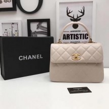 Knockoff Chanel Classic Top Handle Bag Apricot Sheepskin Leather A92991 Gold JK14JF45