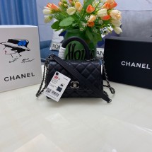 Knockoff Chanel coco mini flap bag with top handle AS2215 black&Silver-Tone Metal JK2382Bt18