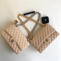 Knockoff Chanel Double Flaps Bags Apricot Original Caviar Leather A1112 Gold or Silver JK3849fY84