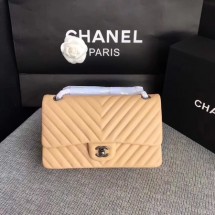 Knockoff Chanel Flap Shoulder Bag Apricot Original Sheepskin Leather CF1112V Silver JK5300cS18