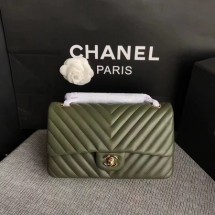 Knockoff Chanel Flap Shoulder Bag Green Original Sheepskin Leather CF1112V Gold JK5302Bt18