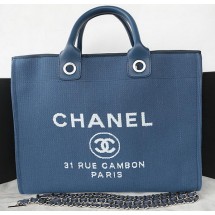 Knockoff Chanel Large Canvas Tote Shopping Bag A67002 Blue JK455vf92