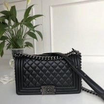 Knockoff Chanel Leboy Original Sheepskin leather A67086 black & gun-Tone Metal JK4779yK94