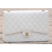 Knockoff Chanel Maxi Quilted Classic Flap Bag White Cannage Pattern A58601 Gold JK543yN38