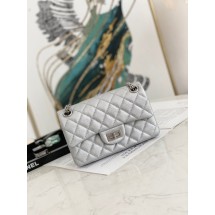 Knockoff Chanel MINI 2.55 HANDBAG Metallic Grained Calfskin & White Metal AS0874 Silver JK2816vf92