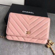 Knockoff Chanel Owl Pendant Flap Shoulder Bag Calfskin Leather A33814 Peach JK5335ch31