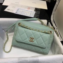 Knockoff CHANEL Small camera bag Grained Calfskin & Gold-Tone Metal AS1367 green JK3999yN38